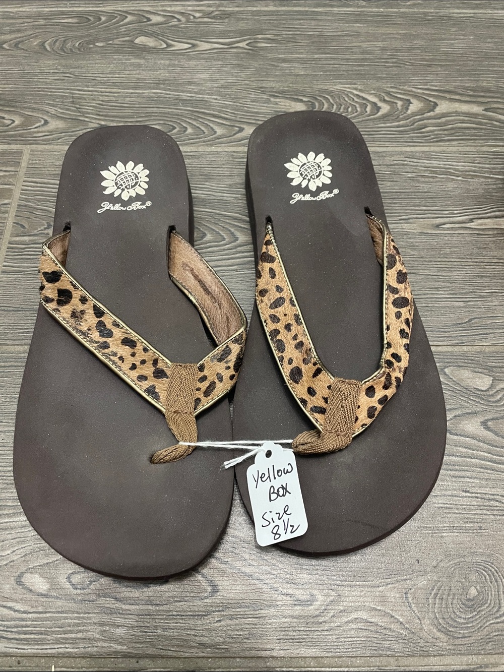 Yellow Box Leopard Print Thong Sandals in Brown